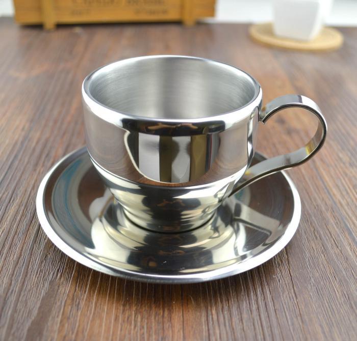 Espresso Double-walled Coffee Cups Espresso Cup Made Of Stainless Steel,  Insulated, With Saucer Set
